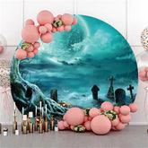 Citrouille drôle et lune toile de fond ronde Happy Halloween