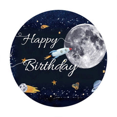 Toile de fond ronde de joyeux anniversaire de fusée de galaxie pour la fête