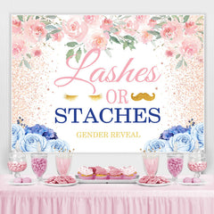 Lashes Or Staches Toile de fond florale bleue pour baby shower