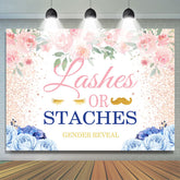 Lashes Or Staches Toile de fond florale bleue pour baby shower