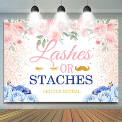 Lashes Or Staches Toile de fond florale bleue pour baby shower