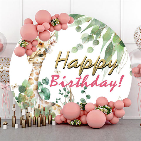 Girafe Vert Feuilles Joyeux Anniversaire Cercle Toile De Fond Girafe Vert Feuilles Joyeux Anniversaire Cercle Toile De Fond