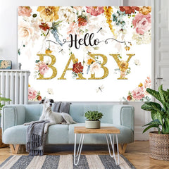 Toile de fond Hello Baby sur le thème du printemps scintillant et floral