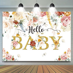 Toile de fond Hello Baby sur le thème du printemps scintillant et floral