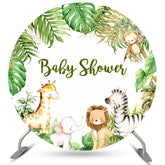 Toile De Fond De Fête De Bébé D'animaux Ronds De Paillettes Et De Feuilles Vertes