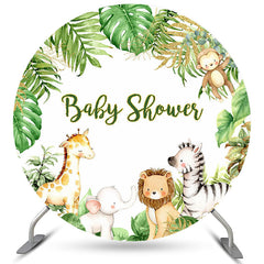 Toile De Fond De Fête De Bébé D'animaux Ronds De Paillettes Et De Feuilles Vertes