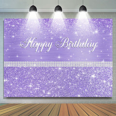 Toile de fond de joyeux anniversaire de paillettes et de points violets