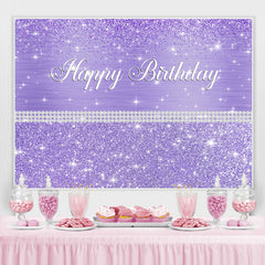 Toile de fond de joyeux anniversaire de paillettes et de points violets