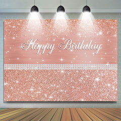 Toile de fond de joyeux anniversaire de paillettes et de perles dorées roses