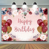 Ballons scintillants et toile de fond floral joyeux anniversaire