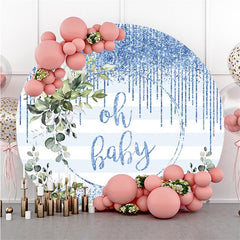 Toile de fond ronde à rayures bleues scintillantes pour fête prénatale Oh Baby