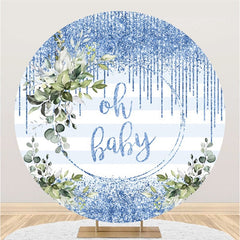 Toile de fond ronde à rayures bleues scintillantes pour fête prénatale Oh Baby