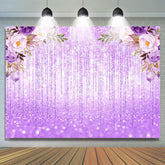 Glitter Bokeh Purple Lines et toile de fond d'anniversaire de fleurs
