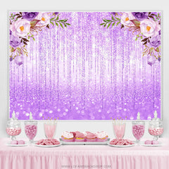 Glitter Bokeh Purple Lines et toile de fond d'anniversaire de fleurs