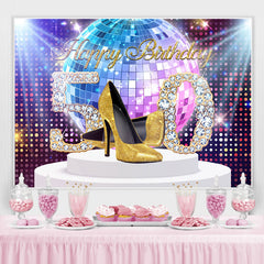 Toile de fond Happy 50th Birthday sur le thème des paillettes colorées
