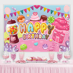 Glitter Cute Candy And Cupcake Joyeux Anniversaire Toile de Fond