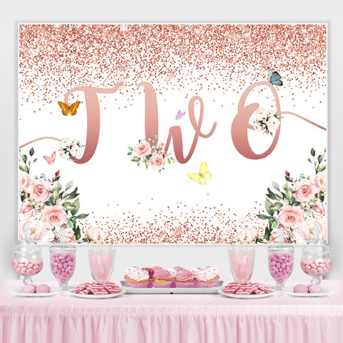 Glitter Floral Butterfly Joyeux 2e anniversaire Toile de fond Glitter Floral Butterfly Joyeux 2e anniversaire Toile de fond