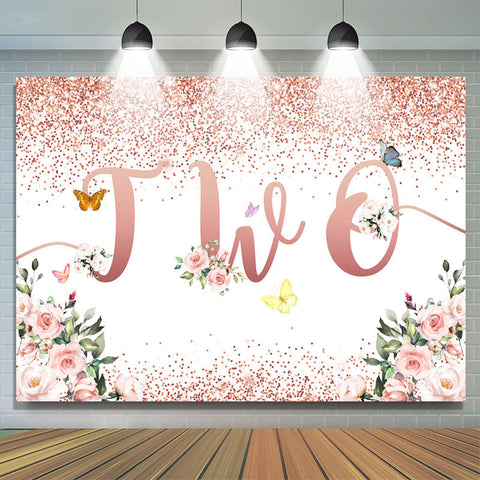 Glitter Floral Butterfly Joyeux 2e anniversaire Toile de fond Glitter Floral Butterfly Joyeux 2e anniversaire Toile de fond