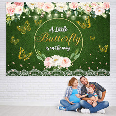 Toile de fond de douche de bébé sur le thème des papillons floraux scintillants