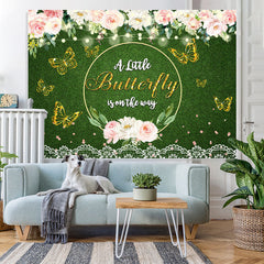 Toile de fond de douche de bébé sur le thème des papillons floraux scintillants