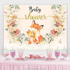 Toile de fond de fête de douche de bébé de maman de renard floral de paillettes