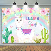 Glitter Floral Lama Fun Rainbow Joyeux Anniversaire Toile de Fond