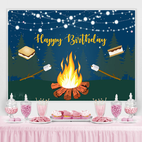 Nuit de forêt scintillante avec toile de fond barbecue joyeux anniversaire Nuit de forêt scintillante avec toile de fond barbecue joyeux anniversaire