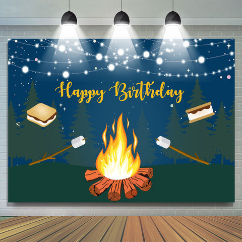 Nuit de forêt scintillante avec toile de fond barbecue joyeux anniversaire Nuit de forêt scintillante avec toile de fond barbecue joyeux anniversaire