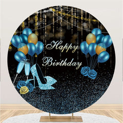 Fond De Joyeux Anniversaire Cercle De Ballon Bleu Or Paillettes