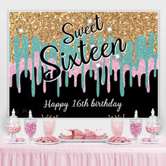 Glitter Golden Blue Pink Sweet 16 Anniversaire Toile de fond