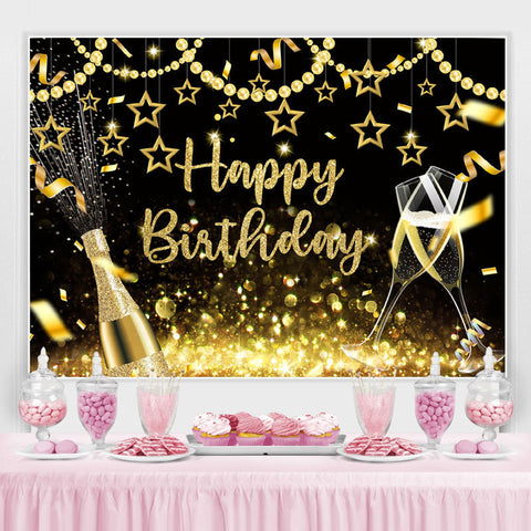 Toile de fond de joyeux anniversaire d'étoiles de perles dorées scintillantes Toile de fond de joyeux anniversaire d'étoiles de perles dorées scintillantes