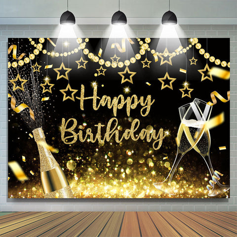 Toile de fond de joyeux anniversaire d'étoiles de perles dorées scintillantes Toile de fond de joyeux anniversaire d'étoiles de perles dorées scintillantes