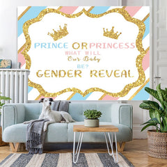 Toile de fond de douche de bébé thème couronnes roses et bleues scintillantes