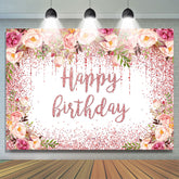 Toile de fond de joyeux anniversaire floral rose scintillant pour fille