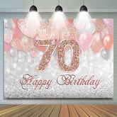 Ballon argenté rose scintillant Joyeux 70e anniversaire Toile de fond
