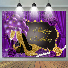 Toile de fond joyeux anniversaire paillettes violet et talons hauts