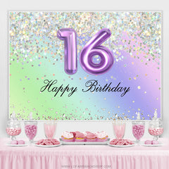 Glitter Purple Happy 16th anniversaire toile de fond pour fille