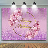 Fond de joyeux anniversaire rose et ballon violet scintillant