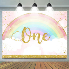Arc-en-ciel scintillant et nuage Joyeux 1er anniversaire Toile de fond