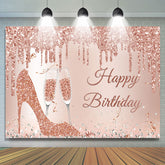 Glitter Rose Golden High Heels Joyeux Anniversaire Toile de Fond