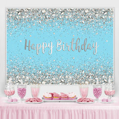 Toile de fond thème joyeux anniversaire argent et bleu scintillant