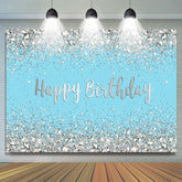 Toile de fond thème joyeux anniversaire argent et bleu scintillant