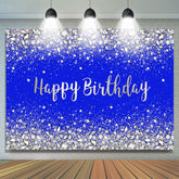 Toile de fond joyeux anniversaire argent et bleu marine scintillant