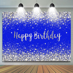 Toile de fond joyeux anniversaire argent et bleu marine scintillant