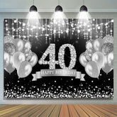 Glitter Silver Balloon Joyeux 40e anniversaire Toile de fond