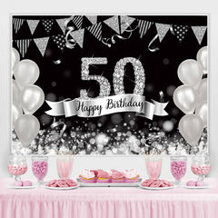 Ballons argentés scintillants 50e toile de fond joyeux anniversaire
