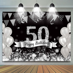 Ballons argentés scintillants 50e toile de fond joyeux anniversaire