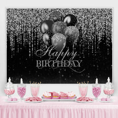 Toile de fond de joyeux anniversaire de ballon noir argenté scintillant