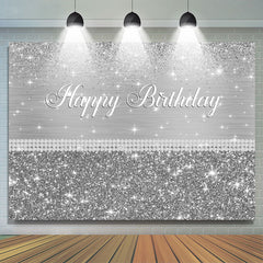 Toile de fond de joyeux anniversaire en argent scintillant pour un ¨|v¨|nement de f¨ote