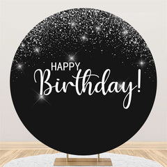 Toile de fond ronde de joyeux anniversaire d'étoiles argentées scintillantes